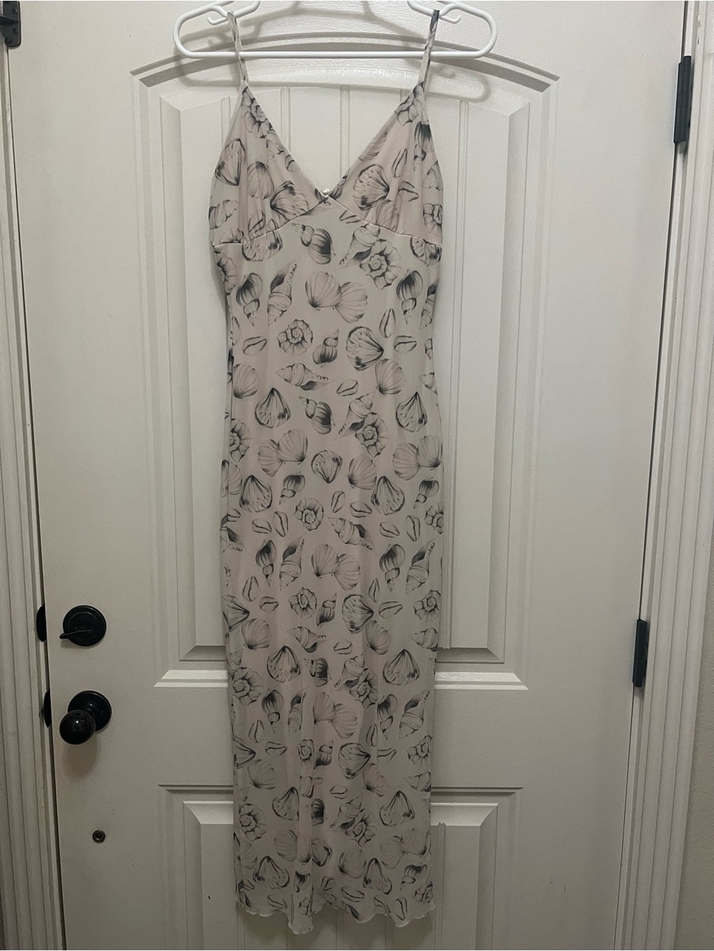 See You Monday Beige Maxi Slip Dress with seashells